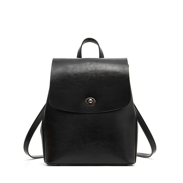 black leather backpack simple Women's Top Grain Leather Backpack Simple Style City Backpack Natural Cowhide Leather Rucksack Classic Elegant Leather Backpack Coffee