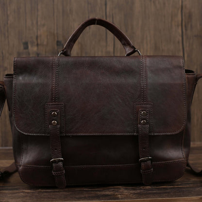 Flash Sale Vintage Full Grain Leather Briefcase, Men's Messenger Bag, Men's Leather Shoulder Bag