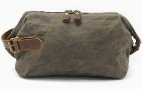 Groomsmen Gift Waterproof Waxed Canvas Leather Toiletry Bag Dopp Kit