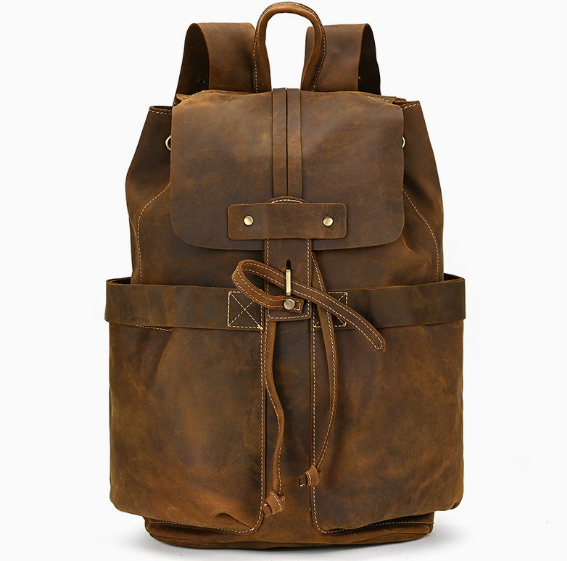 Crazy Horse Leather Men Travel Backpack Retro Laptop Backpack