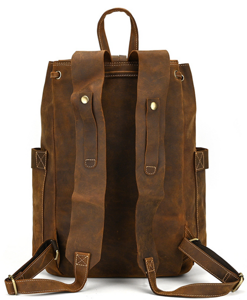 Crazy Horse Leather Men Travel Backpack Retro Laptop Backpack