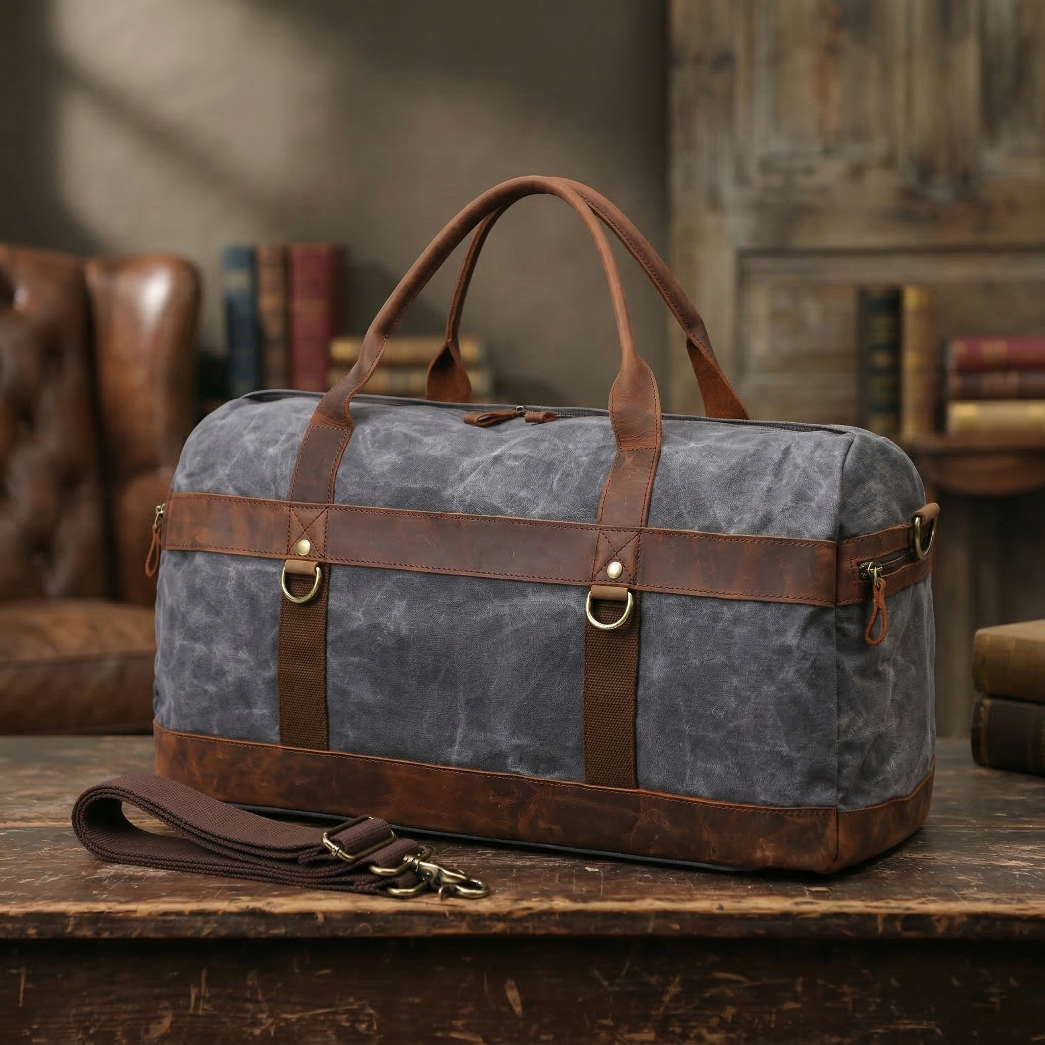 buy travel duffel bags online Canvas Duffle Bag with Leather Trim ,Travel Duffel Bags, Overnight Bag, Weekender Bag Army Green
