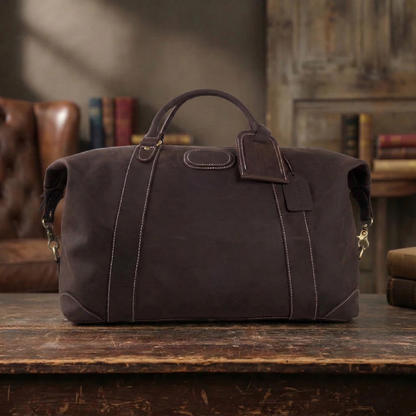 Handmade Full Grain Leather Duffle Bag, Mens Weekend Bag