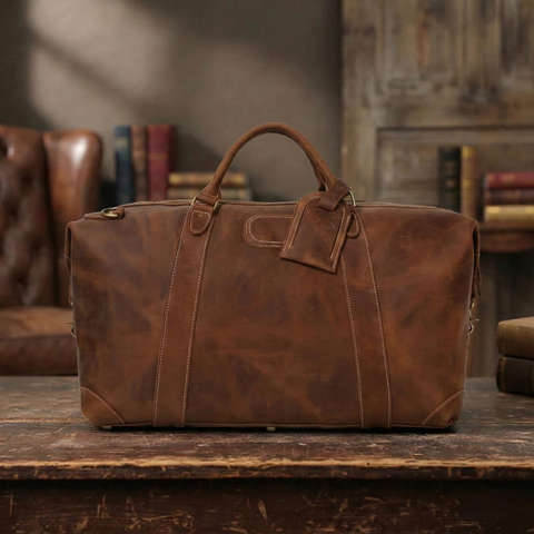Vintage Leather Duffle Bag, Leather Travel Bag, Mens Weekend Bag