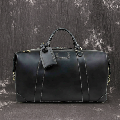 RockCow Black Leather Duffle Bag, Mens Weekend Bag, Mens Travel Bag - ROCKCOWLEATHERSTUDIO