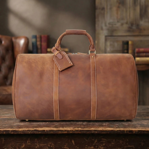 RockCow Vintage Leather Duffle Bag, Mens Travel Bag, Gym Bags for Men