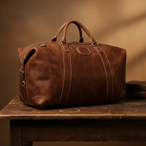 Vintage Leather Duffle Bag, Leather Travel Bag, Mens Weekend Bag - ROCKCOWLEATHERSTUDIO