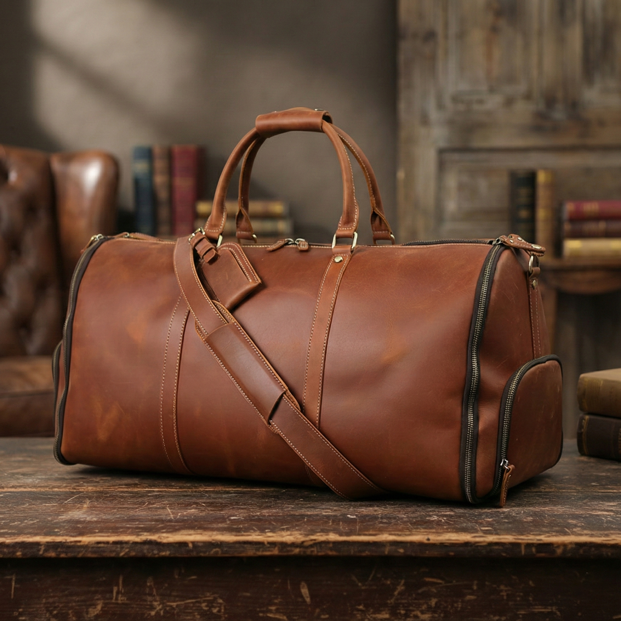 Men's Convertible Full Grain Leather Garment Bag, Carry-On Weekender w – RockCow Leather Studio