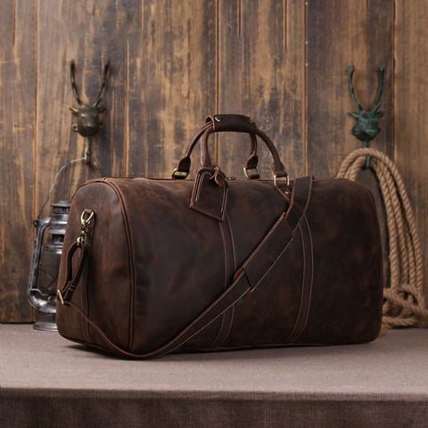 Handmade Vintage Leather Holdall Duffle Bag for Men - ROCKCOWLEATHERSTUDIO