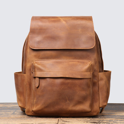Crazy Horse Leather Men Backpack Men Full Grain Leather School Backpack Retro Travel Backpack