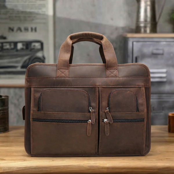 ROCKCOW Handmade Genuine Leather Laptop Briefcase Messenger Bag DZ11