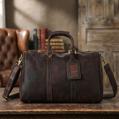 Mens Duffle Bags Top Grain Leather Travel Bag Business Travel Luggage Bag