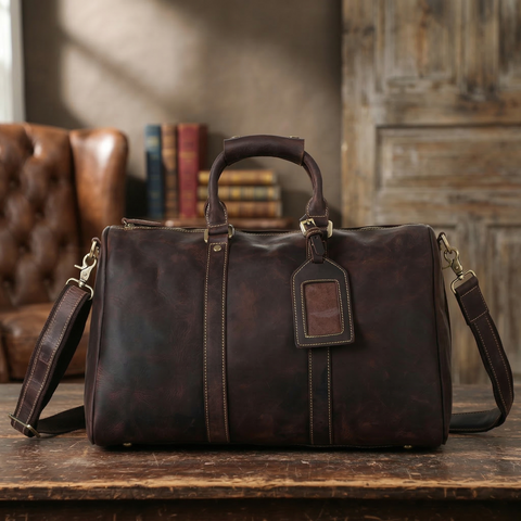 Mens Duffle Bags Top Grain Leather Travel Bag Business Travel Luggage Bag