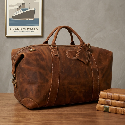 Vintage Leather Duffle Bag, Leather Travel Bag, Mens Weekend Bag