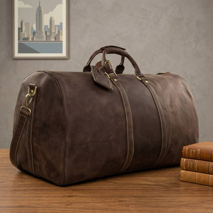 RockCow Mens Leather Duffle Bags, Leather Overnight Bag, Gym Bags