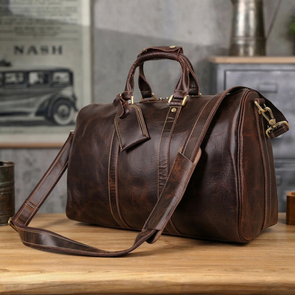 Leather Travel Bag Overnight Bag, Mens Leather Duffel Bag, Business Travel Luggage Bag