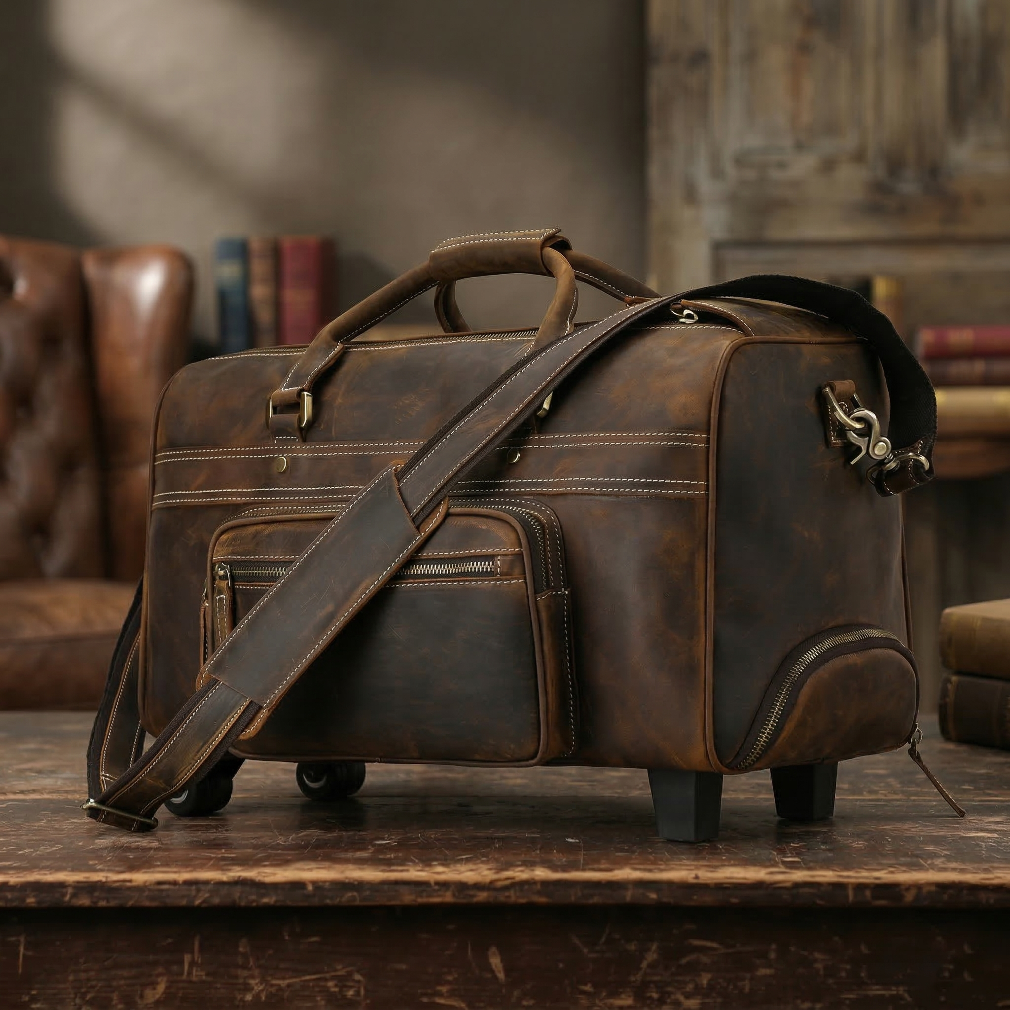 Vintage Full Grain Leather Travel Bag Handmade Leather Duffle Bag