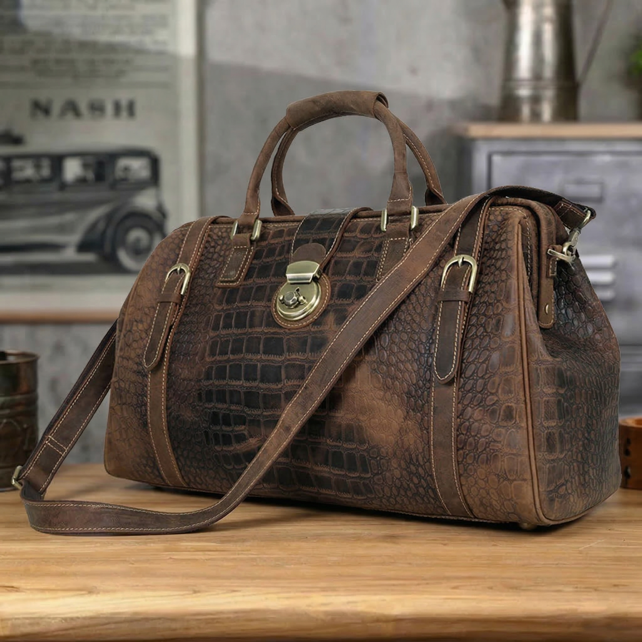 Designer Crazy Horse Leather Duffle Bag, Leather Travel Bag