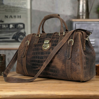 Designer Crazy Horse Leather Duffle Bag, Leather Travel Bag, Leather Weekender Bag