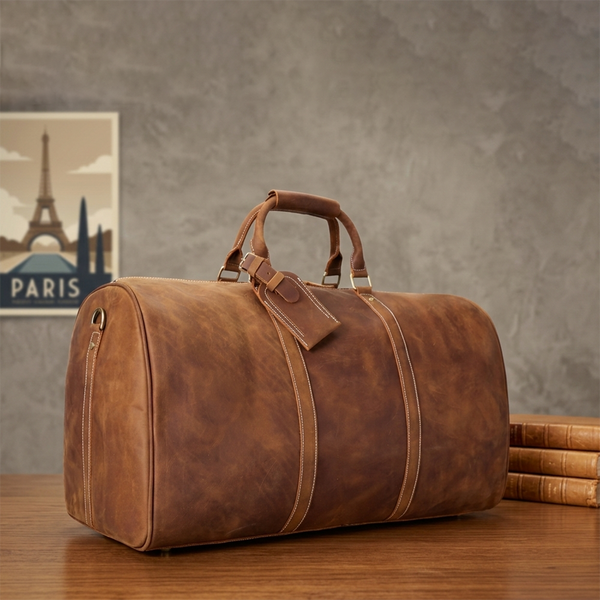 RockCow Vintage Leather Duffle Bag, Mens Travel Bag, Gym Bags for Men