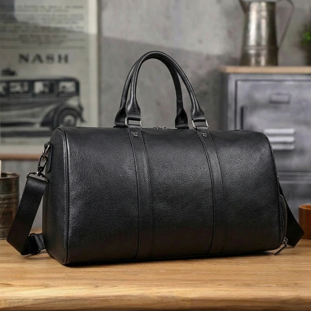 Full Grain Leather Duffle Bag With Shoes Compartment Casual Leather Tr – RockCow Leather Studio