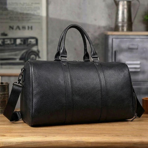 Full Grain Leather Duffle Bag With Shoes Compartment Casual Leather Travel Bag Mens Leather Weekender Bag