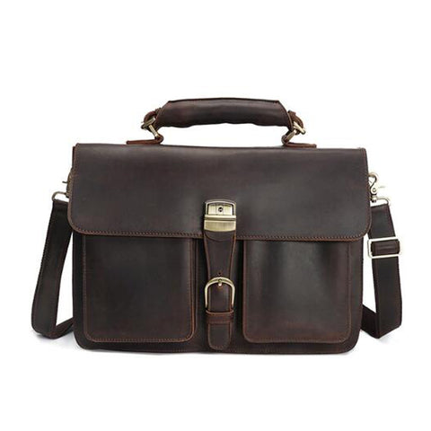 Crazy Horse Leather Work Tote Men Shoulder Messenger Bag Retro Men Briefcase YD8091 - ROCKCOWLEATHERSTUDIO