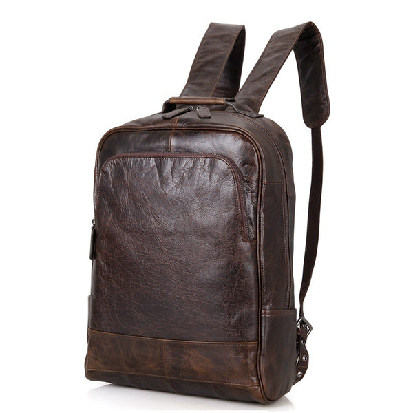 Top Grain Leather Backpack,  Oil Wax School Bag, Casual Shoulder Bag For Women and Men 7347 - ROCKCOWLEATHERSTUDIO