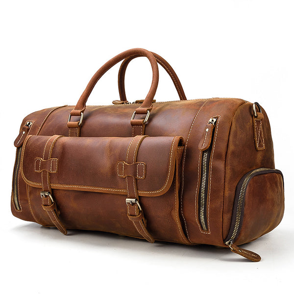 Full Grain Crazy Horse Leather Duffle Bag, Vintage Handmade