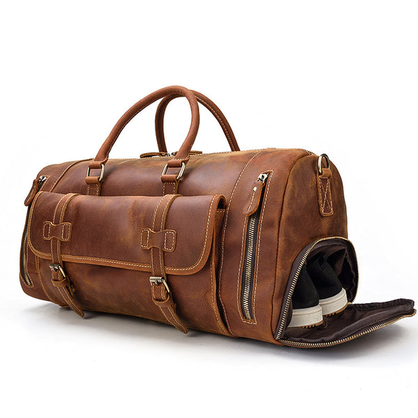 Full Grain Crazy Horse Leather Duffle Bag, Vintage Handmade