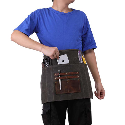 Waxed Canvas Gardening Apron Multifunction Craftsman Apron Retro Waterproof Apron YD5790 - ROCKCOWLEATHERSTUDIO