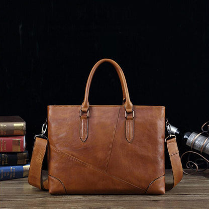 Full Grain Leather Men Shoulder Bag Casual Messenger Bag Laptop Tote Bag V170948 - ROCKCOWLEATHERSTUDIO