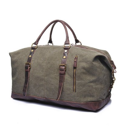 Vintage Canvas Leather Shoulder Bag Waterproof Canvas Duffle Bag Crossbody Travel Bag 12031 - ROCKCOWLEATHERSTUDIO