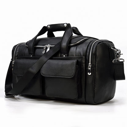 Full Grain Leather Large Travel Bag, Large Capacity Cowhide Leather Duffle Bag, Mens Shoulder Weekender Bag