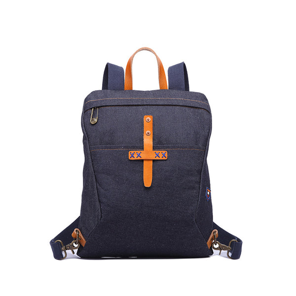 New Denim Canvas Casual Backpack Leather With Canvas School Backpack Fashion Travel Canvas Backpack YD3136 - ROCKCOWLEATHERSTUDIO