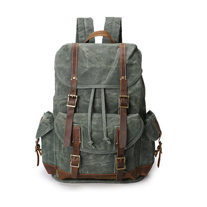 Crazy Horse Canvas Leather Backpack, Travlling Laptop Backpack, Vintage Waterproof Shoulder Outing Bag 5256 - ROCKCOWLEATHERSTUDIO
