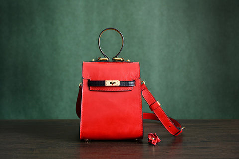 Handmade Italian Vegetable Leather Satchel Bag Messenger Shoulder Bag Crossbody Bag D036 - ROCKCOWLEATHERSTUDIO