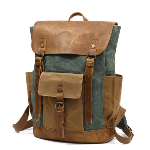 Canvas Leather Backpack, Laptop Backpack, Vintage Waterproof Shoulder Bag 8838 - ROCKCOWLEATHERSTUDIO