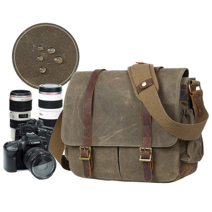 DSLR Camera Messenger Bag Waterproof Canvas Shoulder Bag Camera Bag QSM270 - ROCKCOWLEATHERSTUDIO