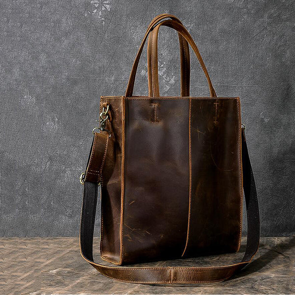 Handmade Tote Bag Crazy Horse Leather Shoulder Bag Shopping Bag ESS328 - ROCKCOWLEATHERSTUDIO