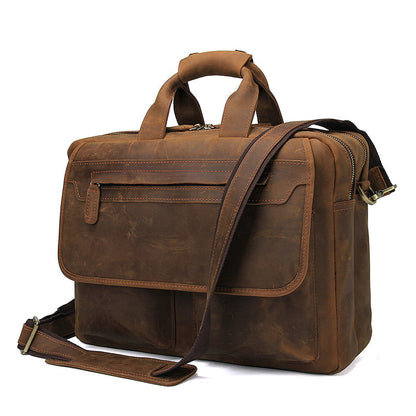 Big Capacity Laptop Messenger Bag Business Briefcase Men Crazy Horse Leather Bags Side Bags 7395 - ROCKCOWLEATHERSTUDIO