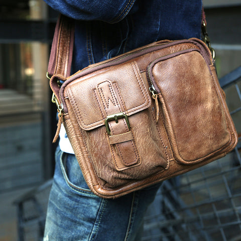 Retro Men Messenger Bag Full Grain Leather Tote Shoulder Bag Crossbody Bag Z6840 - ROCKCOWLEATHERSTUDIO