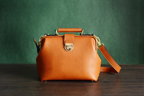 High Fashion Vegetable Tanned Leather  Doctor Bag, Satchel Bag, Messenger Shoulder Bag D015 - ROCKCOWLEATHERSTUDIO