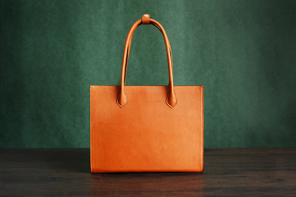 100% Handmade Italian Vegetable Tanned Leather Tote Bag, Shoulder Bag, Lady Shopper Bag D010 - ROCKCOWLEATHERSTUDIO