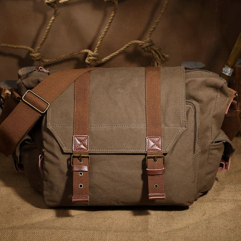 Retro DSLR Camera Bag Canvas Camera Messenger Bag Shoulder Bag QSM1234 - ROCKCOWLEATHERSTUDIO