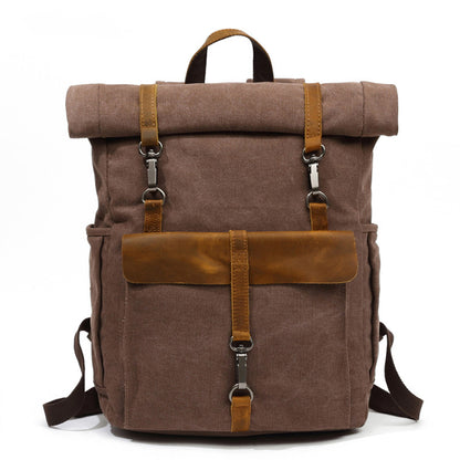 Western Style Canvas Leather Backpack, Laptop Backpack, Vintage Waterproof Shoulder Bag 8828 - ROCKCOWLEATHERSTUDIO