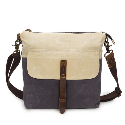 Waxed Canvas Crazy Horse Leather Messenger Bag Crossbody Shoulder Bag 5186-1 - ROCKCOWLEATHERSTUDIO