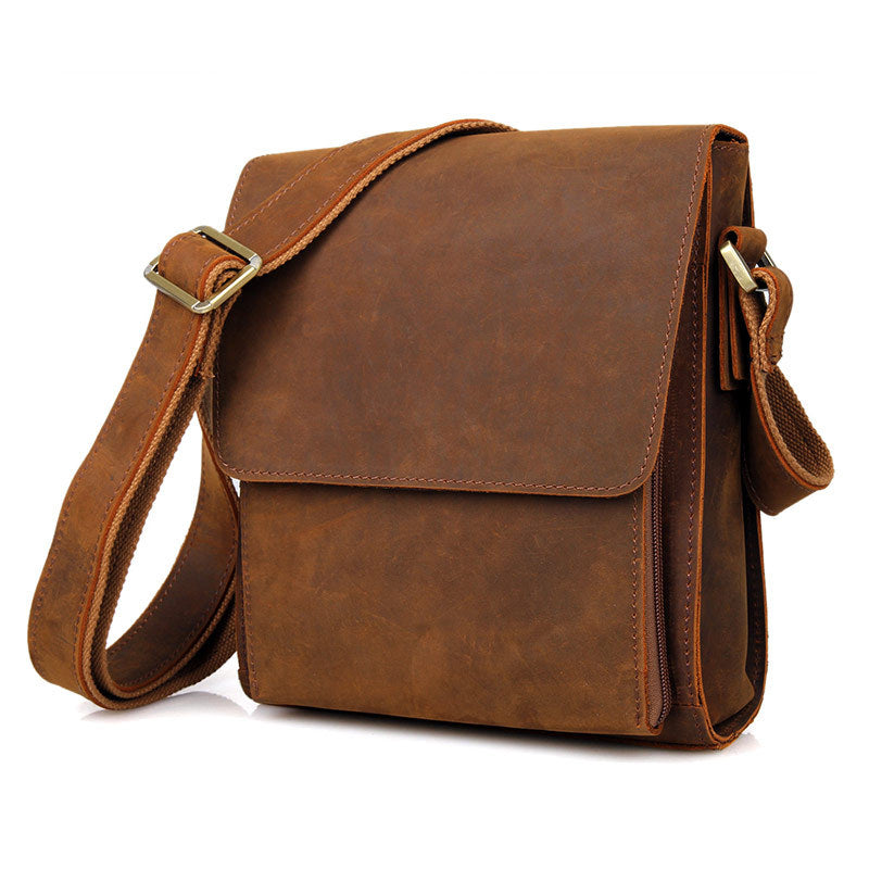New Fashion Messenger Bags Vintage Leather Bags For Men Crazy Horse Leather Messenger Corssbody Side Shoulder Bag 7055