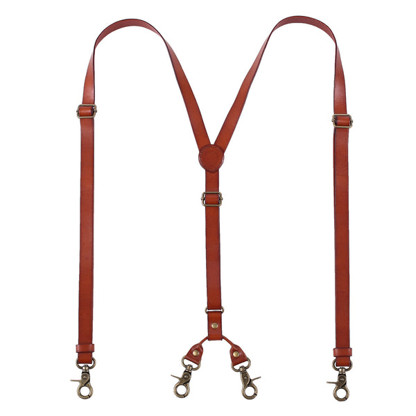 Mens Leather Suspenders Y Back Design Adjustable Brown Suspenders Groomsmen Gift for Wedding - ROCKCOWLEATHERSTUDIO