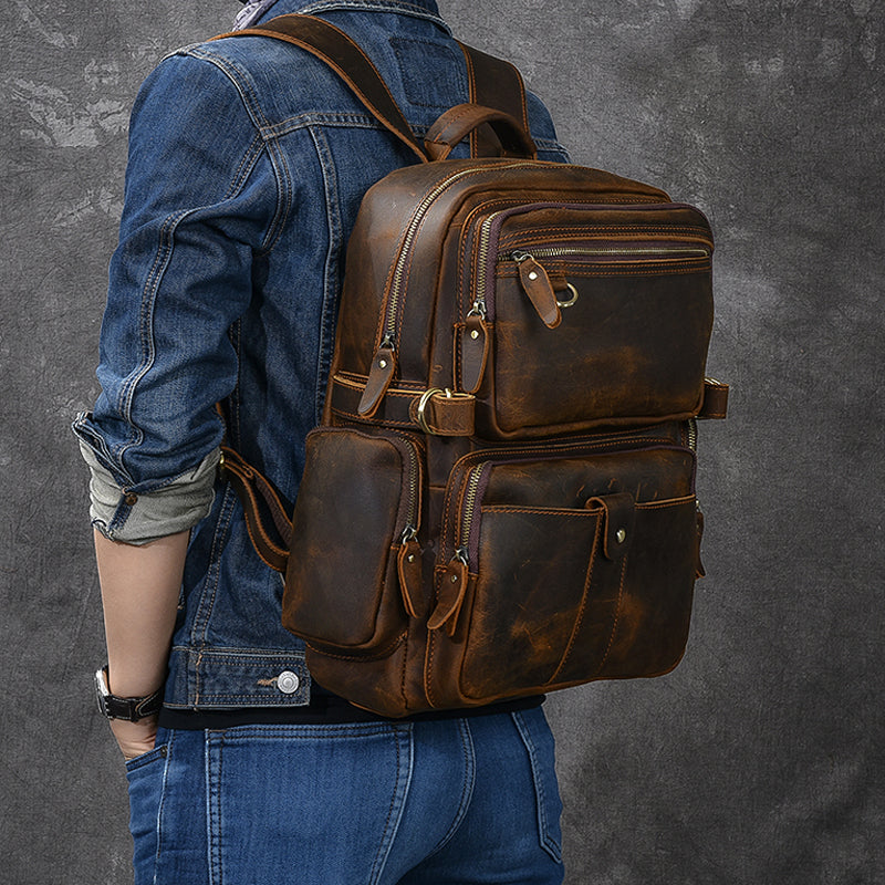 New Arrival Vintage Backpack Crazy Horse Leather Men Travel Backpack Casual Backpack ESS3983